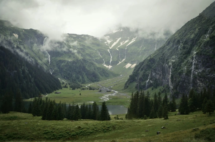green grass field and trees covered mountain during daytime